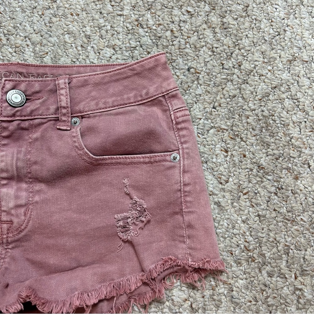 American Eagle Stretch High Rise Shortie Women’s 4 Cutoff Distressed Denim - Picture 2 of 11